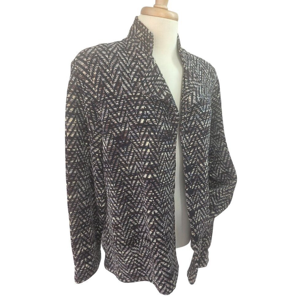 Brenda French 80s 90s Chevron Knit Wool Jacket Women Sz L/XL Mandarin Collar